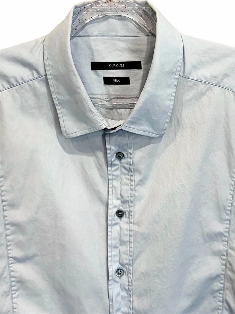 GUCCI MEN’S FITTED SKY BLUE 100% COTTON BUTTON UP DRESS SHIRT